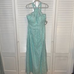 Wtoo Light Green Size 16 Prom Military Padded Halter Straight Dress on Queenly