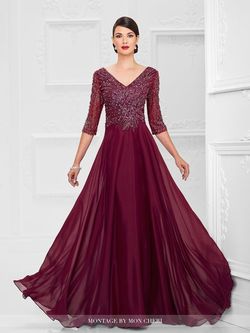 Style 116950 Montage Red Size 12 Burgundy Tulle A-line Dress on Queenly