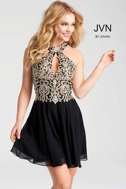Style JVN53177 Jovani Black Size 4 Tall Height High Neck Tulle Mini Cocktail Dress on Queenly