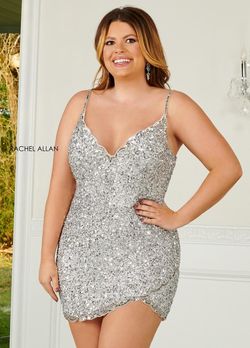 Style 40248 Rachel Allan Silver Size 10 40248 Tulle Jersey Cocktail Dress on Queenly