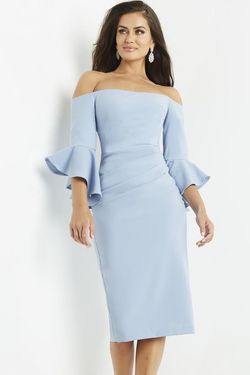 Style 07066 Jovani Light Blue Size 8 Tall Height Pageant Midi Cocktail Dress on Queenly