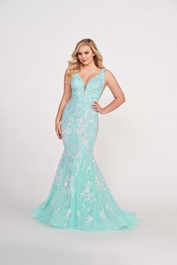 Style EW34041 Ellie WIlde Blue Size 2 Black Tie Pageant Sequin Jewelled Mermaid Dress on Queenly