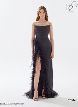 Style 52004 Tarik Ediz Black Tie Size 8 Floor Length Pageant Side slit Dress on Queenly