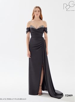 Style 52009 Tarik Ediz Black Size 10 Tall Height Silk Pageant Side slit Dress on Queenly