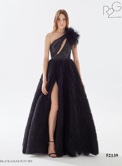 Style 52139 Tarik Ediz Black Size 12 Pageant Plus Size Side slit Dress on Queenly