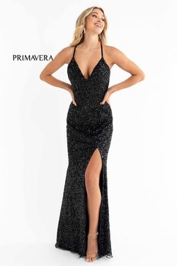 Style 3291 Primavera Black Size 4 Floor Length Side slit Dress on Queenly