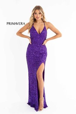 Style 3291 Primavera Purple Size 10 Black Tie Tall Height Side slit Dress on Queenly