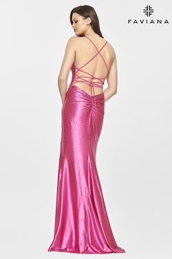 Style S10801 Faviana Pink Size 4 V Neck Jersey Tall Height Side slit Dress on Queenly