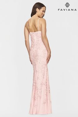 Style S10812 Faviana Pink Size 2 Pageant V Neck Lace Side slit Dress on Queenly