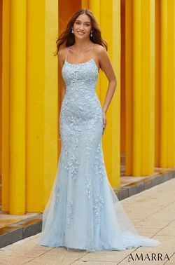Style 88550 Amarra Blue Size 00 Tall Height Fitted Corset Straight Dress on Queenly