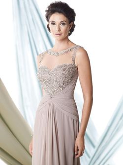 Style 114910 Montage Nude Size 10 Floor Length Boat Neck Straight Dress on Queenly