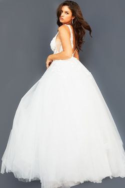Style 2840 Jovani White Size 6 Floral Floor Length Pageant Sequin Cotillion Ball gown on Queenly