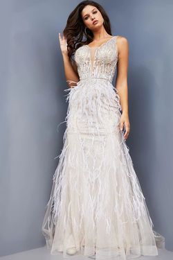 Style 8144 Jovani White Size 8 Feather Pageant A-line Dress on Queenly