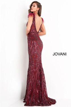 Style 3180 Jovani Red Size 6 Pageant Fitted Feather Side slit Dress on Queenly