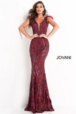 Style 3180 Jovani Red Size 6 Pageant Fitted Feather Side slit Dress on Queenly