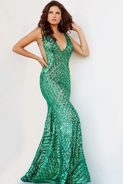 Style 24097 Jovani Green Size 4 Jewelled Straight Tall Height Mermaid Dress on Queenly