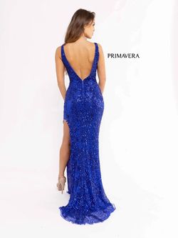Style 3953 Primavera Couture Blue Size 2 Floor Length Pageant Side slit Dress on Queenly