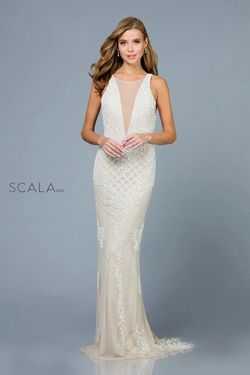 Style 48787 Scala White Size 4 Floor Length Pageant Tall Height Straight Dress on Queenly