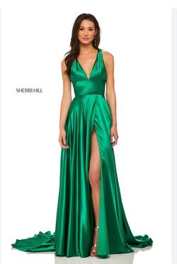Sherri Hill Green Size 14 Floor Length Black Tie A-line Dress on Queenly