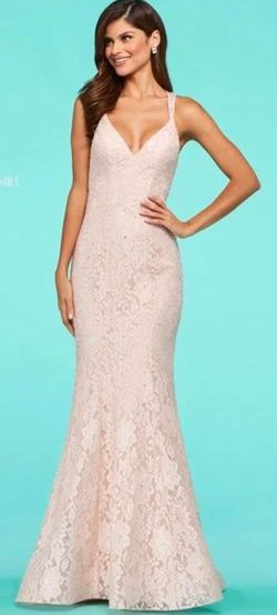 Sherri Hill Light Pink Size 00 Lace Pageant Floor Length Plunge Mermaid Dress on Queenly