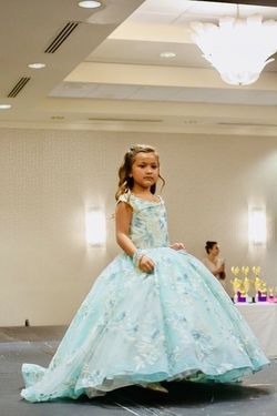 Tiffany Designs Blue Size 0 Cupcake Floor Length Girls Size Ball gown on Queenly
