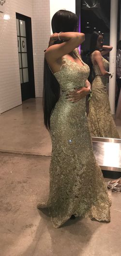 Sherri Hill Gold Size 0 Tall Height Prom Lace Mermaid Dress on Queenly