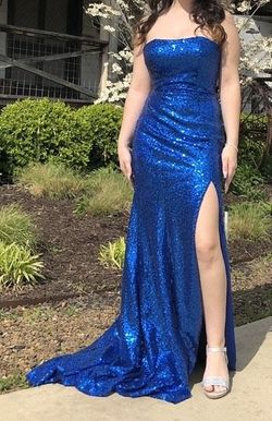 Sherri Hill Blue Size 2 Black Tie Prom Free Shipping Side slit Dress on Queenly