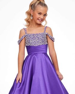 Ashley Lauren Purple Girls Size Plus Size Short Height Train Dress on Queenly