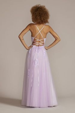 David's Bridal Purple Size 2 Black Tie Side Slit Lace Prom A-line Dress on Queenly