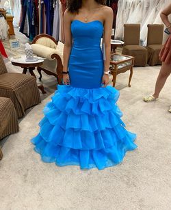 Rachel Allan Blue Floor Length Black Tie Quinceanera Mermaid Dress on Queenly