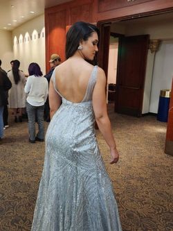Style -1 Mac Duggal Silver Size 8 Shiny Pageant Mermaid Dress on Queenly