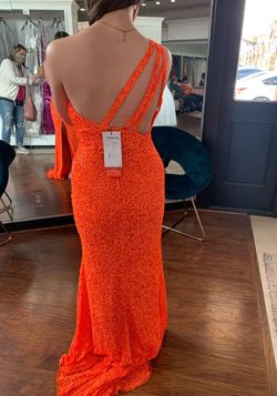 Sherri Hill Orange Size 4 One Shoulder Sequined Asymmetrical Sorority Formal Side slit Dress on Queenly