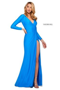 Sherri Hill Blue Size 2 Side Slit Prom Jewelled Straight Dress on Queenly