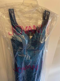 Jovani Blue Size 10 Shiny Floor Length Train Dress on Queenly
