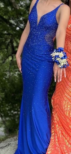 Faviana Blue Size 0 Prom Pageant Floor Length Jewelled Straight Dress on Queenly