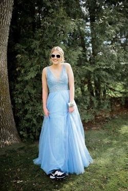 Jovani Light Blue Size 12 A-line Backless Ball gown on Queenly