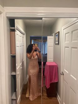 missord Nude Size 4 Prom Floor Length Side slit Dress on Queenly