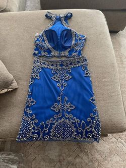 Sherri Hill Blue Size 4 Midi Halter Two Piece Cocktail Dress on Queenly