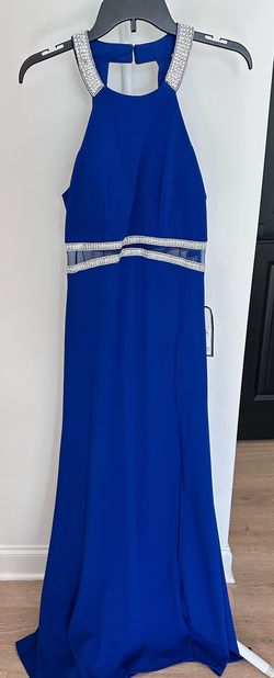 Sequin Hearts Royal Blue Size 8 Jewelled Side slit Dress on Queenly