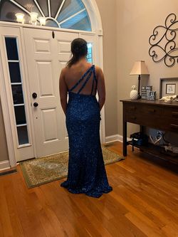 Sherri Hill Royal Blue Size 8 Sequined Prom Side slit Dress on Queenly