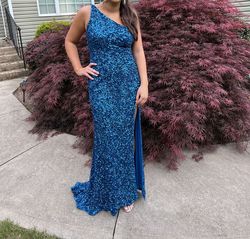 Sherri Hill Royal Blue Size 8 Sequined Prom Side slit Dress on Queenly