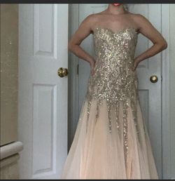 Terani Couture Nude Size 2 Military Pageant Floor Length Prom A-line Dress on Queenly