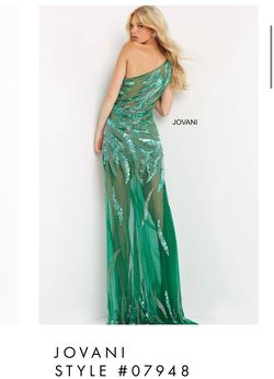 Jovani Green Size 2 Asymmetrical Prom Black Tie Euphoria Side slit Dress on Queenly