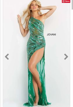 Jovani Green Size 2 Black Tie Sequined Side slit Dress on Queenly