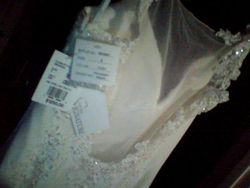 GALINA SIGNATURES/DAVIDS BRIDAL White Size 6 Pattern Train 50 Off Ivory Mermaid Dress on Queenly