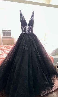 Jovani Black Size 4 Wednesday Backless Ball gown on Queenly