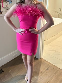 Likely Pink Size 6 Euphoria Midi Feather Cocktail Dress on Queenly