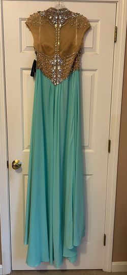 Terani Couture Green Size 8 Floor Length Black Tie Straight Dress on Queenly