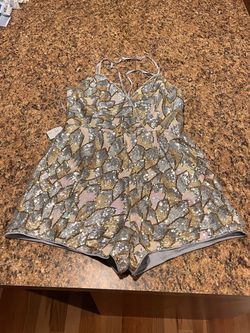Miss Avenue Nude Size 12 Sequin Floor Length Jumpsuit Dress on Queenly