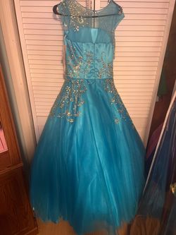 Perfect Angel Blue Size 10 Prom Free Shipping Black Tie Ball gown on Queenly